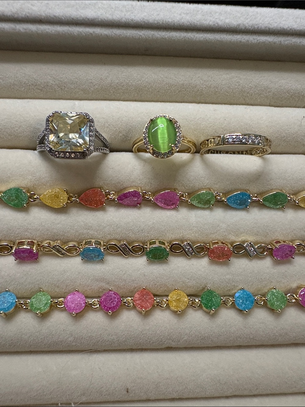 Multi-Color Gemstone Bracelet Set - Gold Tone Women’s Jewelry